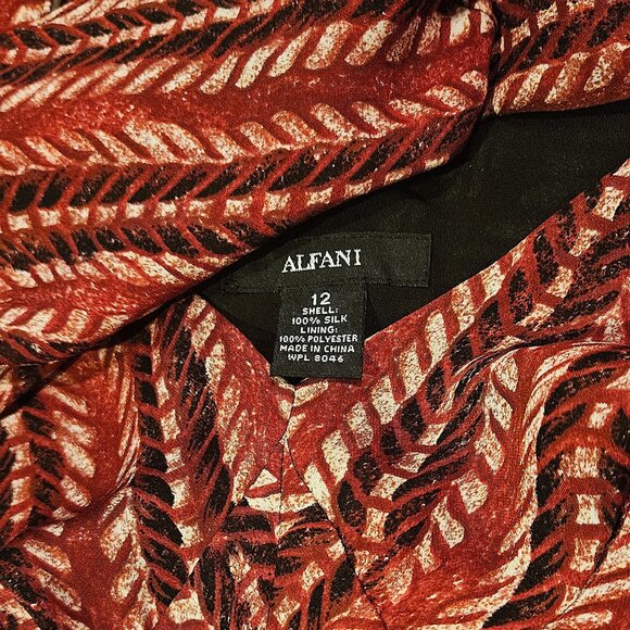 ALFANI - 100% silk sleeveless red herringbone print dress - Picture 10 of 10